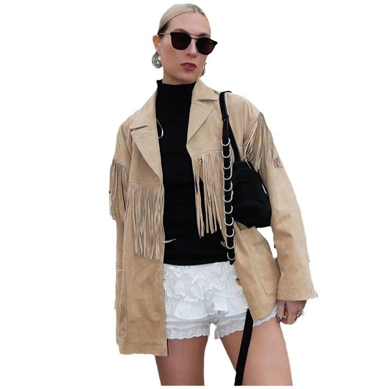 Veste en suède pour femmes avec franges Chic & Stil