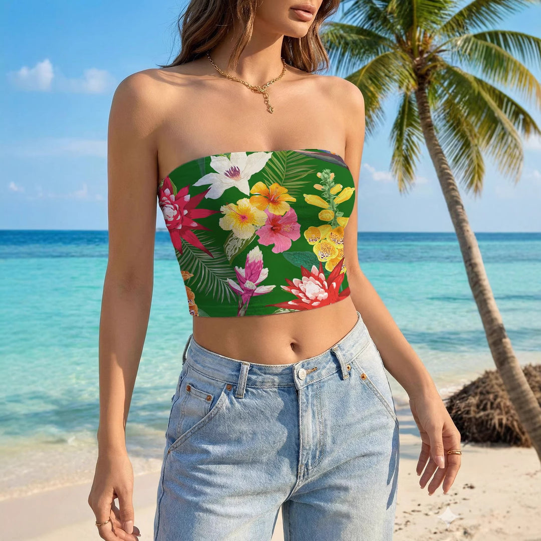 Women’s bandeau top with floral design and elastic fabric Lune London