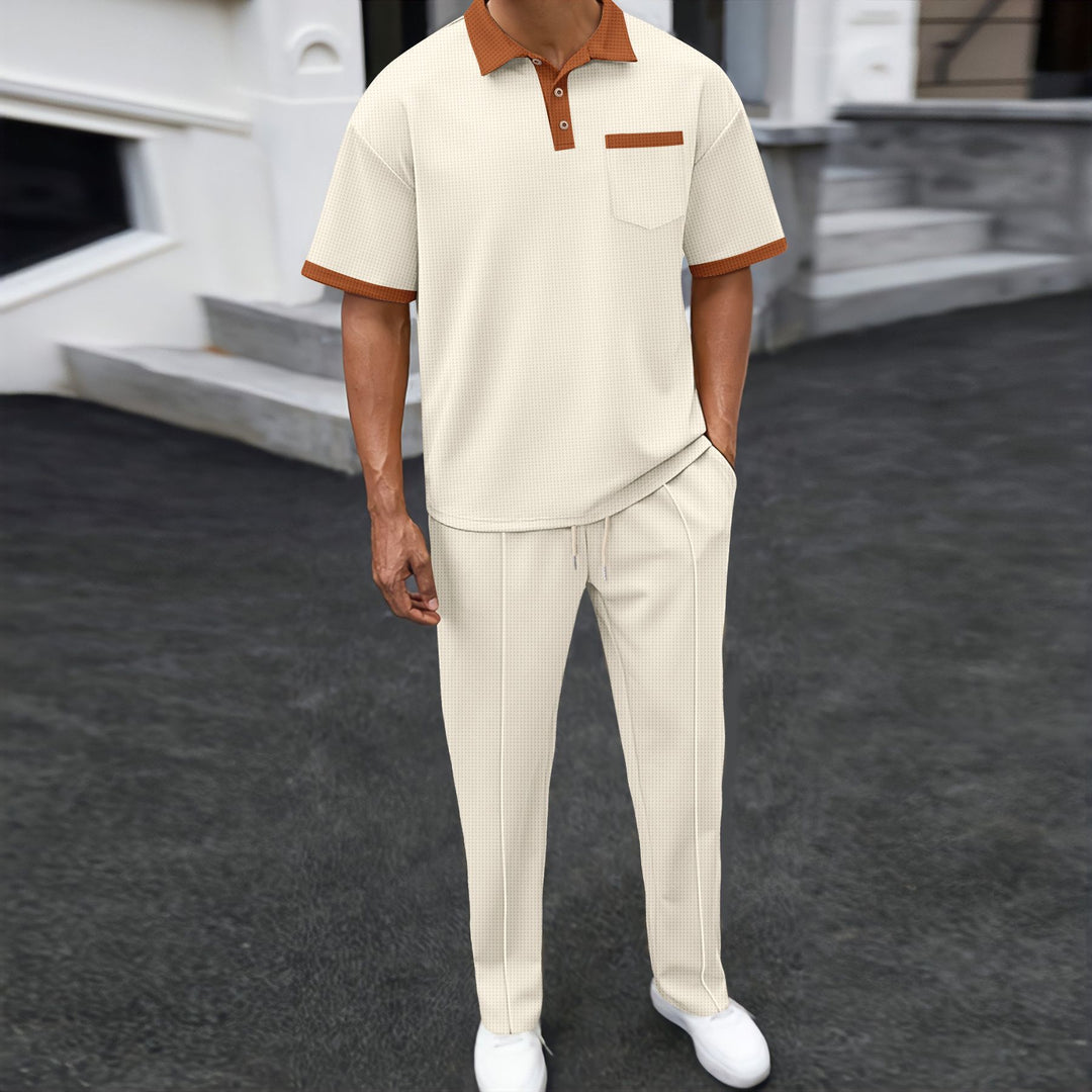 Leisure suit for men with textured polo and comfortable jogger pants Lune London