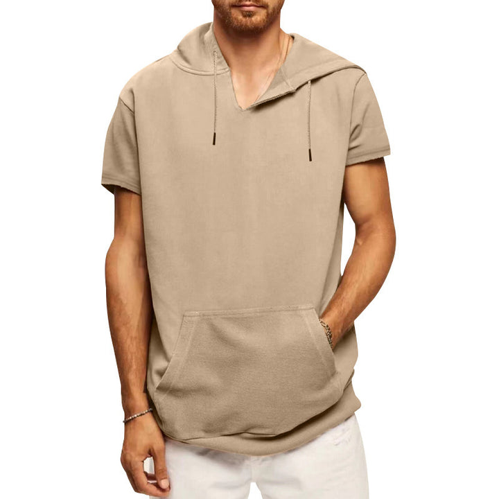 Men's Short Sleeve Hoodie with Practical Kangaroo Pocket Amarae