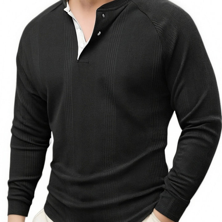 Men's Long Sleeve Textured Surface Henley Shirt Lune London