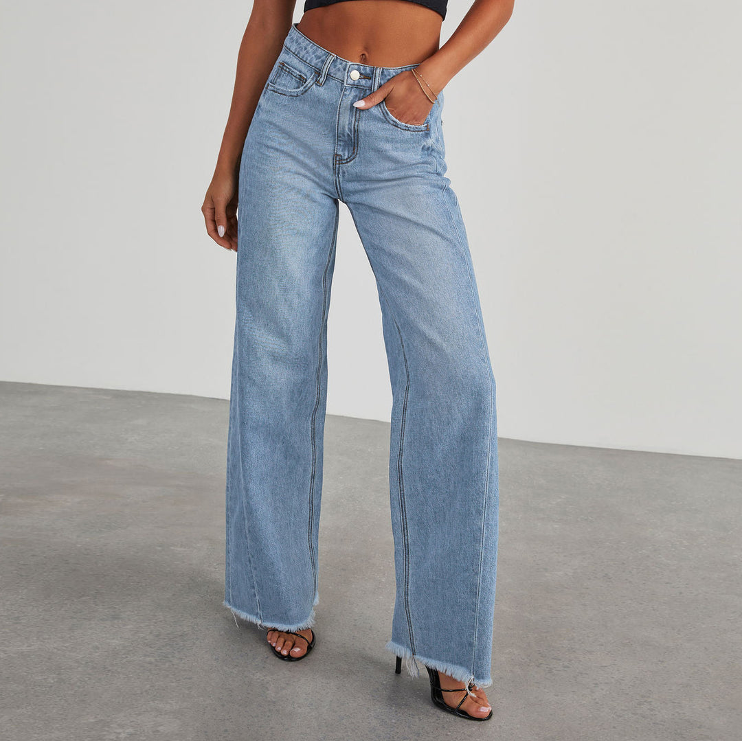 Loose fit women's jeans with frayed hems Lune London