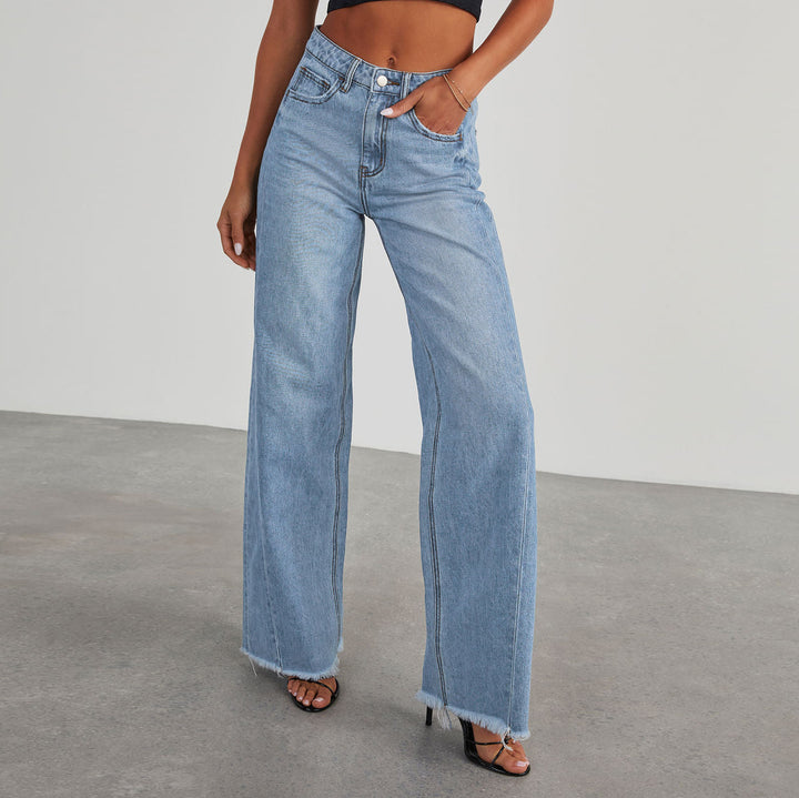 Loose fit women's jeans with frayed hems Lune London