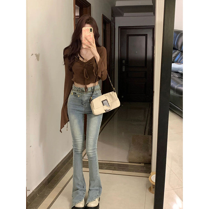 Women's Cropped Top with Refined Knot and Wide Sleeve Lune London