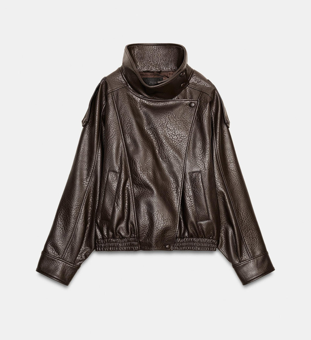Men's short-cut leather jacket with high stand-up collar and ribbed hem Amarae