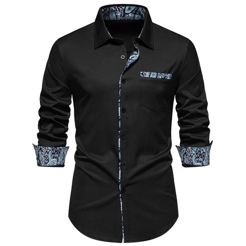 Amarae | Men's Long Sleeve Shirt with Fashionable Paisley Pattern on Collar and Cuffs