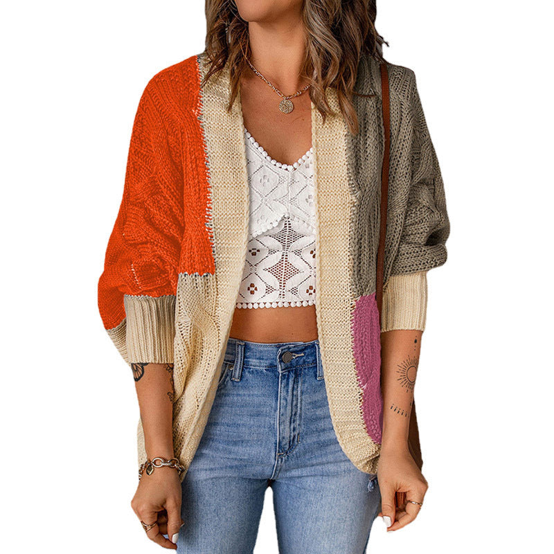 Women's large knit cardigan with colorful pattern and casual cut Lune London