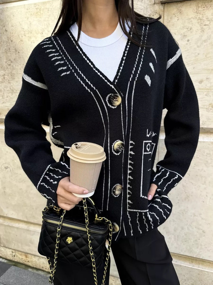 Cardigan décontracté pour femmes avec motif graphique Chic & Stil