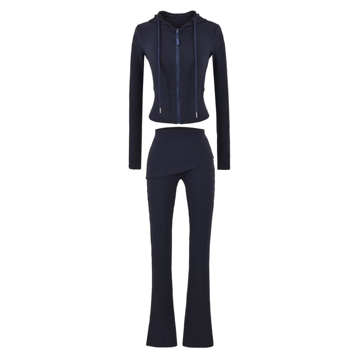 Women's Ribbed Lounge Set with Hooded Jacket and Wrap Waist Pants Amarae
