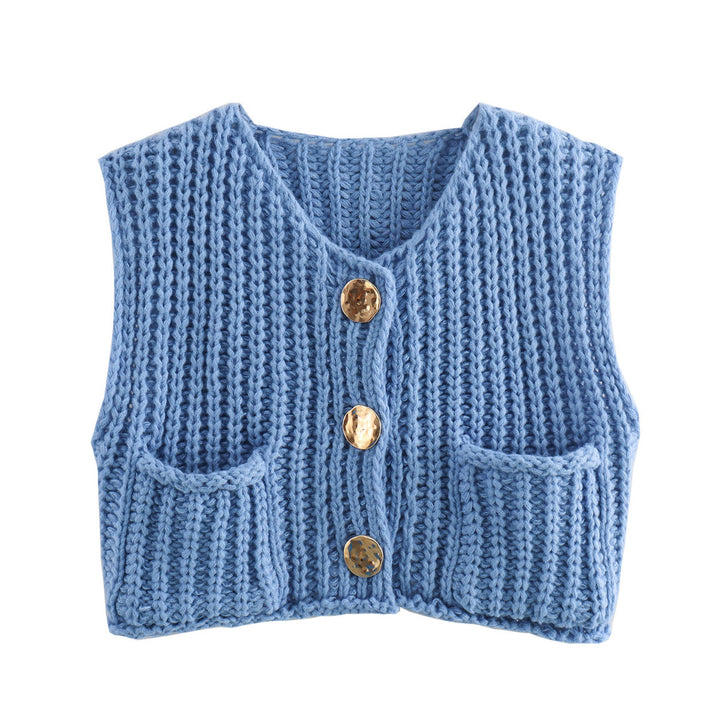 Knitted cardigan for women with button-decorated front and pockets Lune London