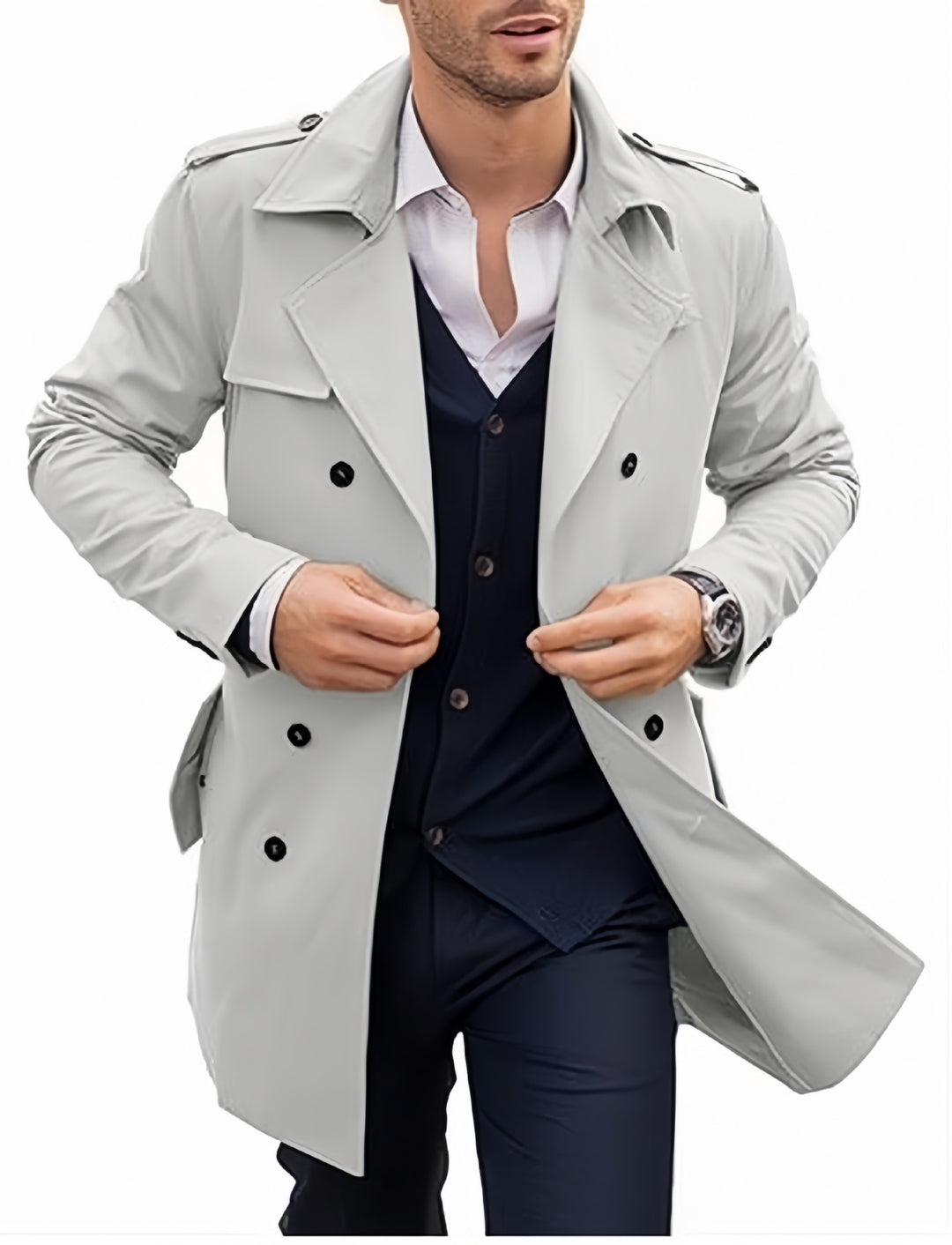 Elegant trench coat for men with textured design and double row of buttons Amarae
