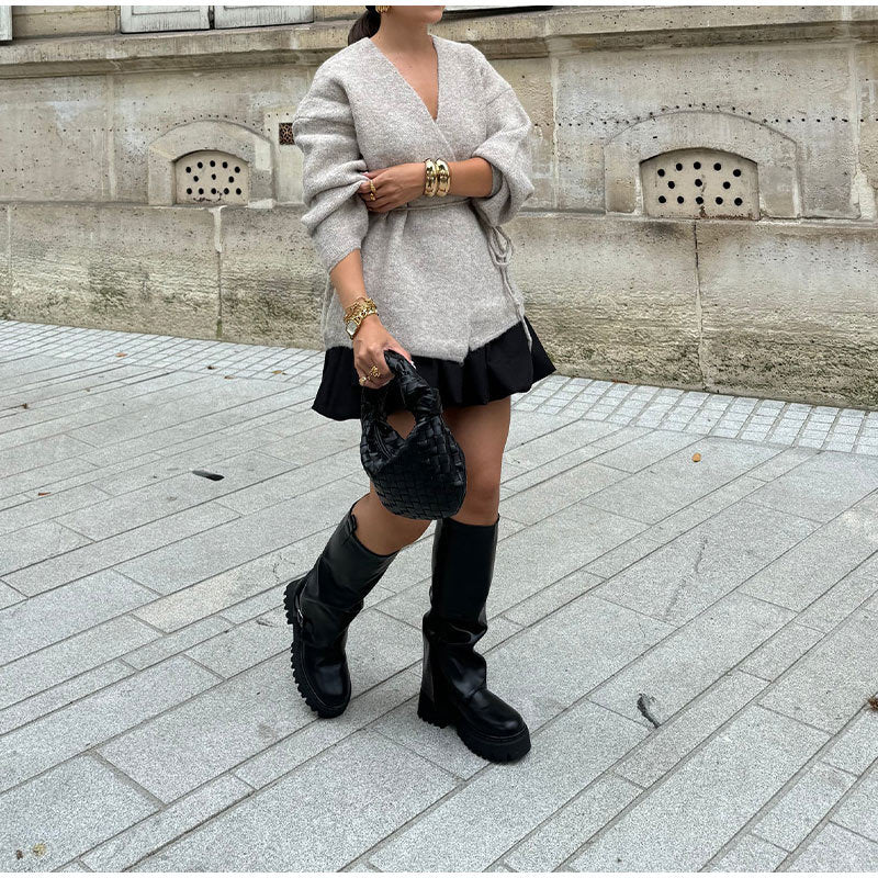 Elegant knit coat for women with belt Amarae