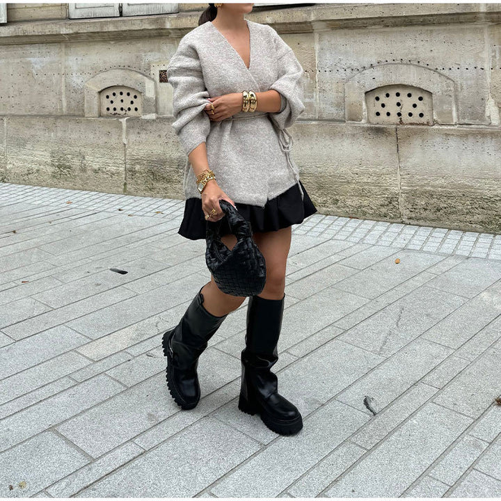 Elegant knit coat for women with belt Amarae