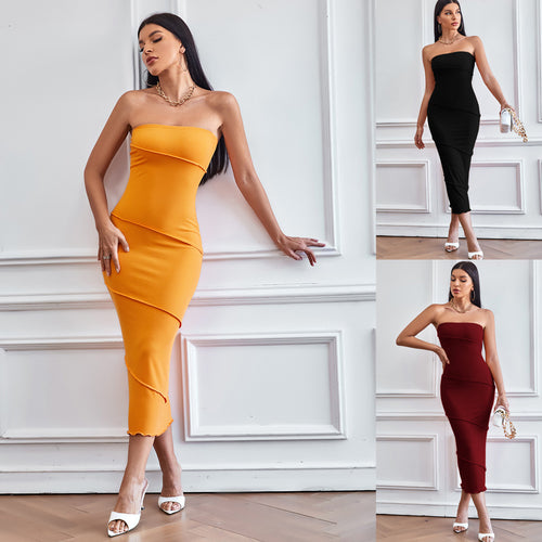 Robe midi pour femmes avec coupe ajustée et design décolleté MW