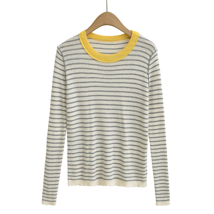Long sleeve striped pullover for women with round neck Lune London