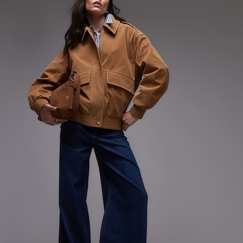 Trendy bomber jacket for women with elastic waist and large pockets Amarae