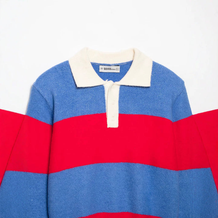 Women's Striped Rugby Sweater with Polo Collar and Short Cut Amarae