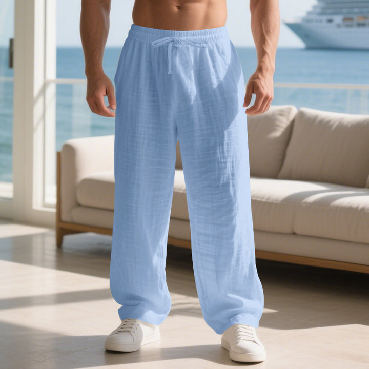 Men's casual summer pants made of lightweight linen fabric with an elastic waist and side pockets Lune London