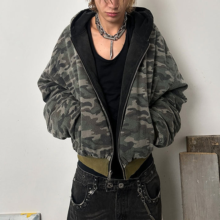 Veste bomber camouflage décontractée pour femmes avec col montant et fermeture éclair Chic & Stil
