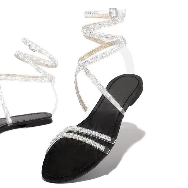 Women's Sparkling Strap Sandals with Chic Rhinestone Accent Lune London