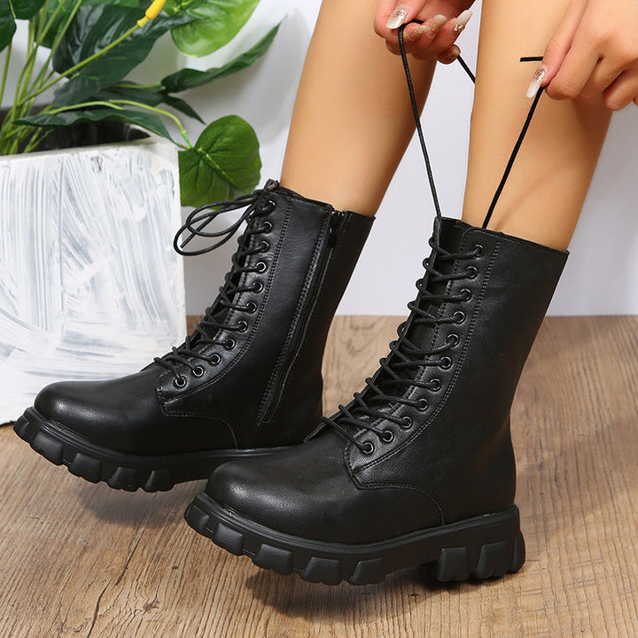 Women’S Lace-Up Boots with A Sturdy Platform and Side Zipper Lune London