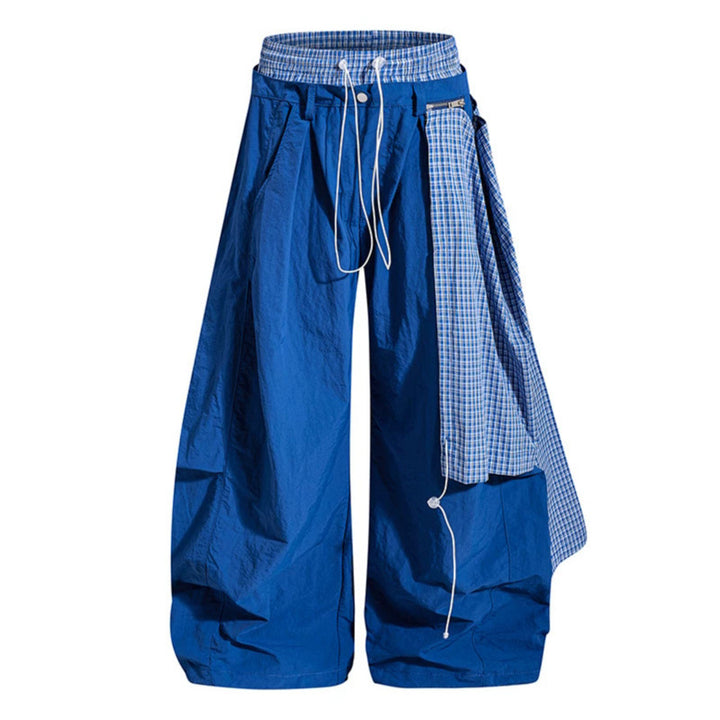 Women's wide baggy pants with asymmetrical check side panel and drawstring Amarae