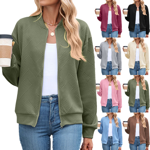 Ladies Chic and Stylish Textured Design Sporty Bomber Jacket