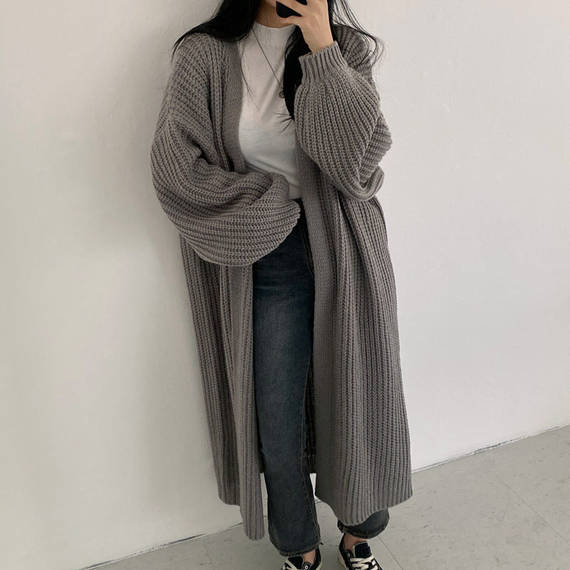 Women Thick Knit Cardigan with Open Front and Relaxed Fit Lune London