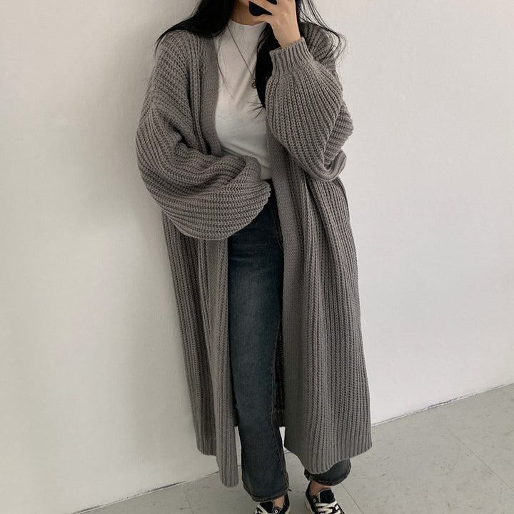 Women Thick Knit Cardigan with Open Front and Relaxed Fit Lune London