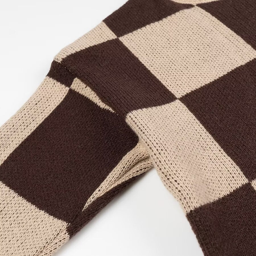 Women's Oversize Knitted Sweater with Distinctive Check Pattern and Ribbed Finishes Amarae