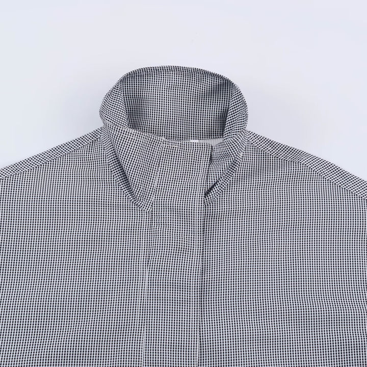 Women's Cropped Transitional Jacket with Stand-up Collar, Drawstring, and Fine Checkered Pattern