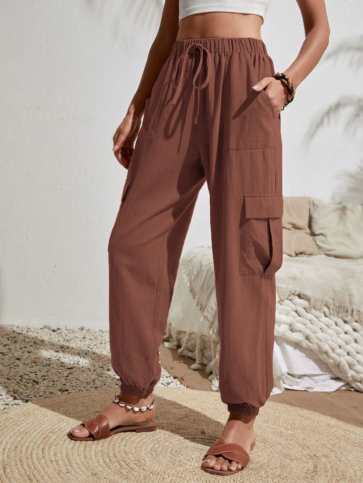 Women's Lightweight Cargo Jogging Pants with Drawstring, Elastic Waistband and Elastic Cuffs Amarae