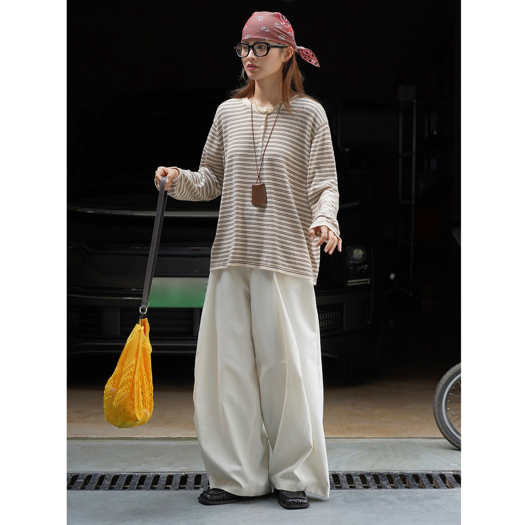 Women's Lightweight Cotton Blend Long Sleeve Shirt with Button Placket and Fine Striped Pattern Amarae