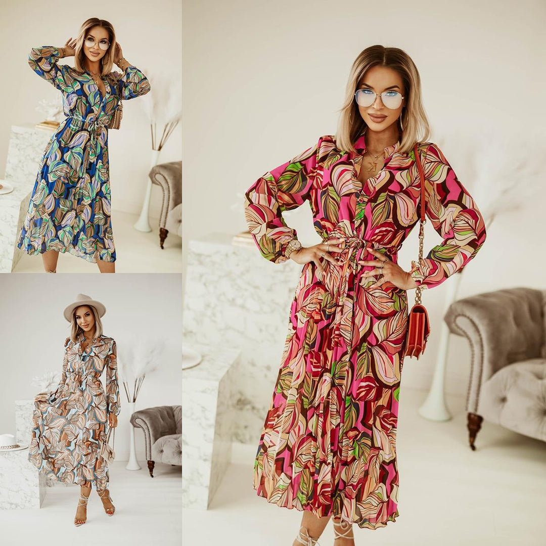 Maxi dress for ladies with a creative floral design and a belt at the waist Lune London