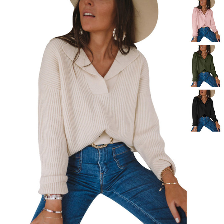 Casual knitted sweater for women with a loose fit and an attractive V neckline Lune London