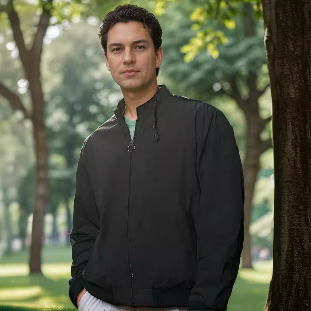 Lightweight transition jacket for men with high collar and side pockets Lune London