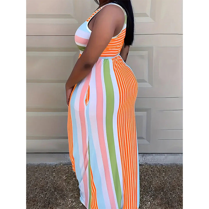 Maxi dress for ladies with a colorful striped design and a fitted cut Lune London