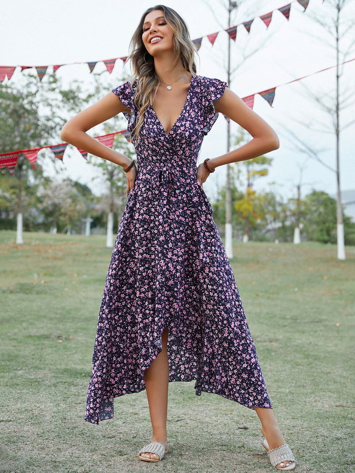 Maxi wrap dress for women with flowing sleeves Lune London