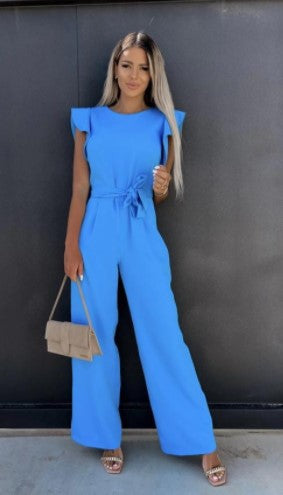 Ladies elegant jumpsuit with wide leg and ruffled sleeve Lune London