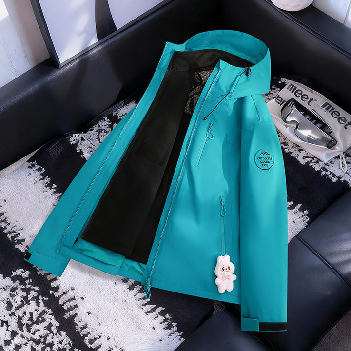 Women Lightweight Waterproof Hooded Jacket with Teddy Charm and Concealed Zipper Pockets Amarae