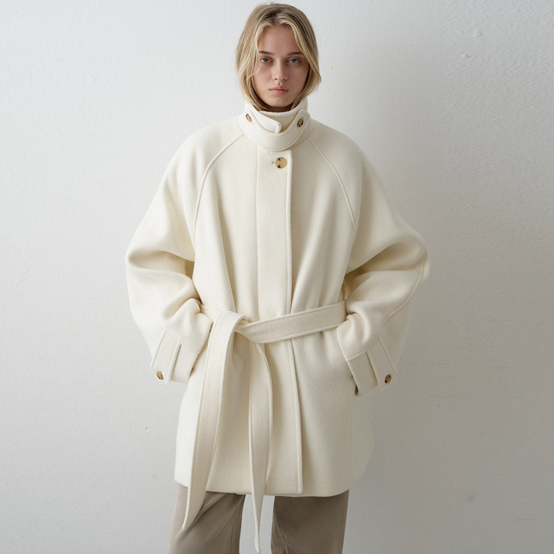 Manteau en laine à la mode pour femme avec col montant et ceinture à la taille Chic & Stil