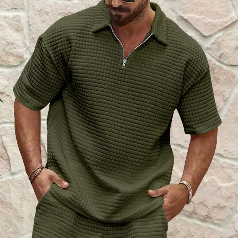 Casual short sleeve polo T-shirt for men with textured design Lune London
