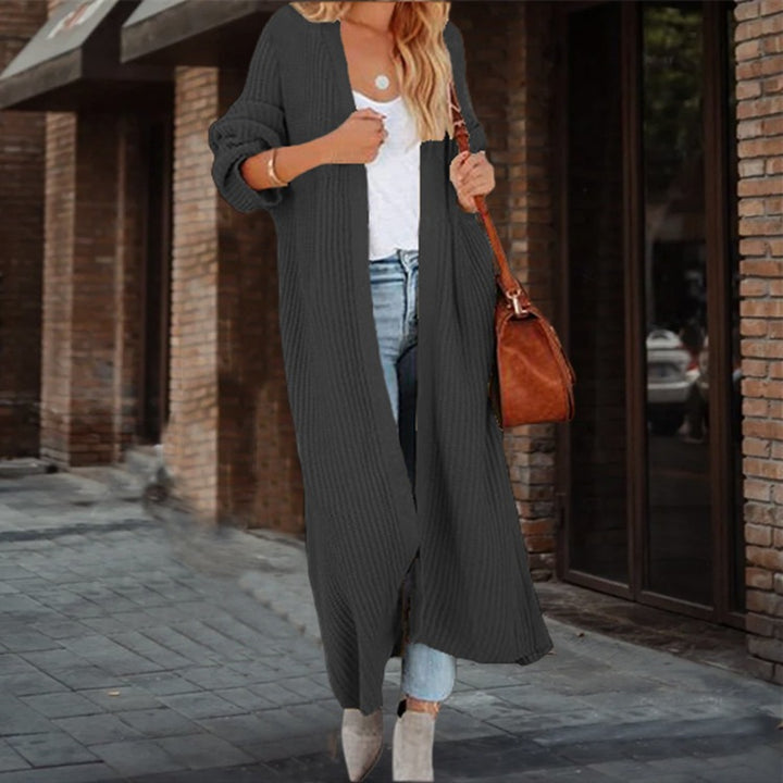 Open design knit coat for women with generous pockets Lune London