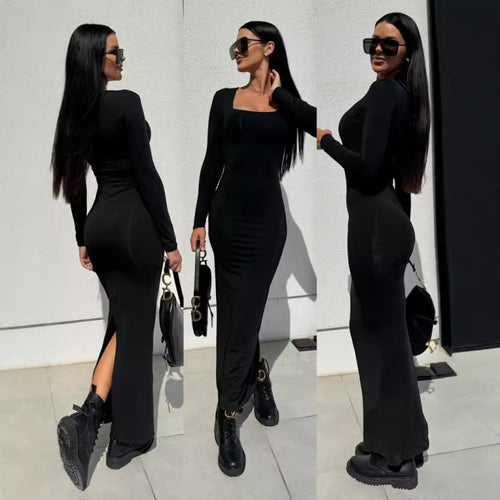 Chic Animal Print Long Sleeve Maxi Dress for Women