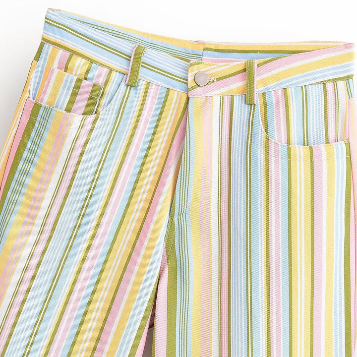 Women's Striped High Waist Pants with Wide Leg and Five Pocket Cut Amarae