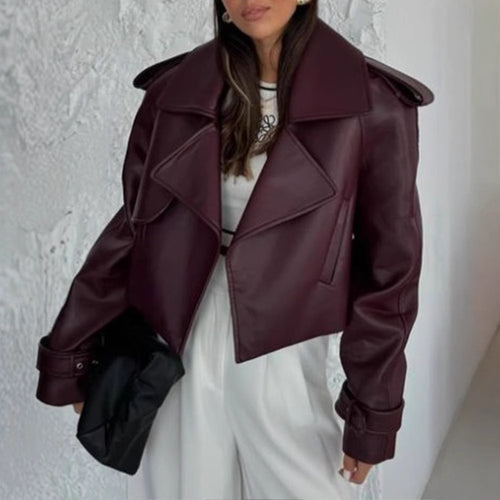 Women's faux leather biker jacket with wide lapels Amarae