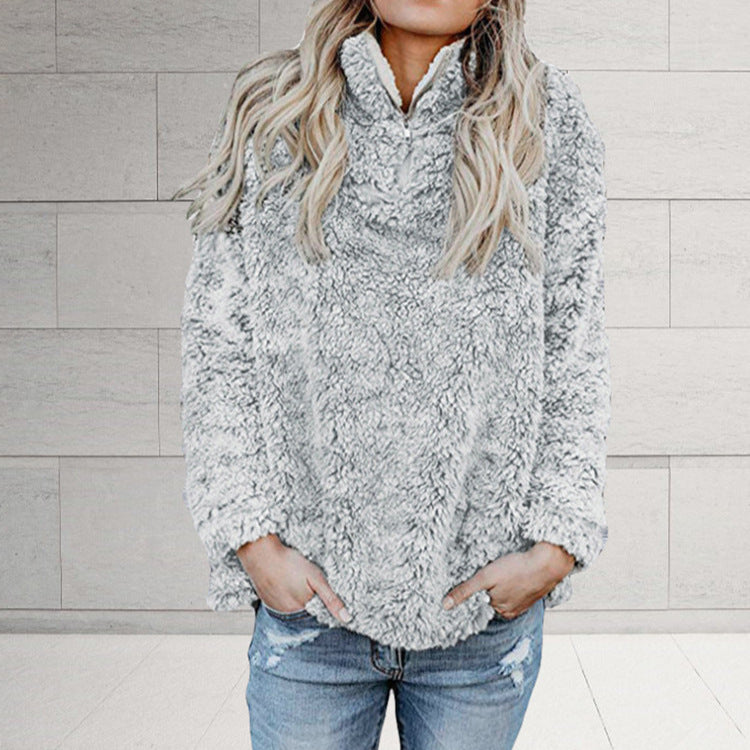 Ladies Cozy Fleece Jacket with High Collar and Zipper Lune London