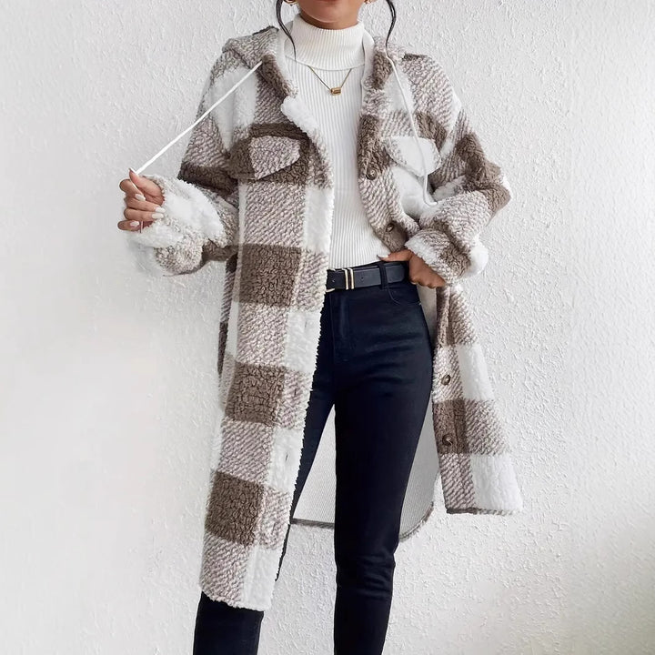 Plaid plush jacket for women in oversized style with button closure Lune London