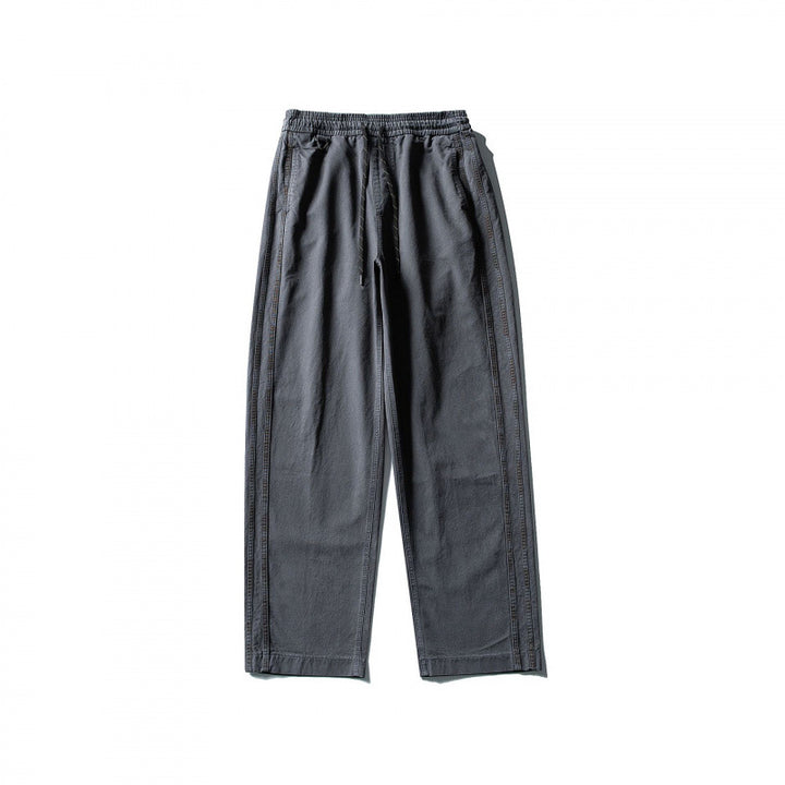 Men's Wide Straight-Leg Cotton Pants with Elastic Tunnel Drawstring and Decorative Side Seams Amarae
