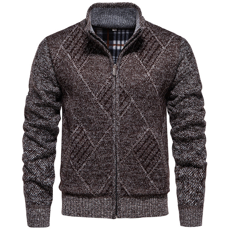 Men's knitted jacket with modern embossed pattern and high collar Lune London